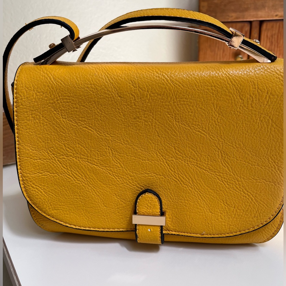 Faux Leather Yellow Shoulder Bag